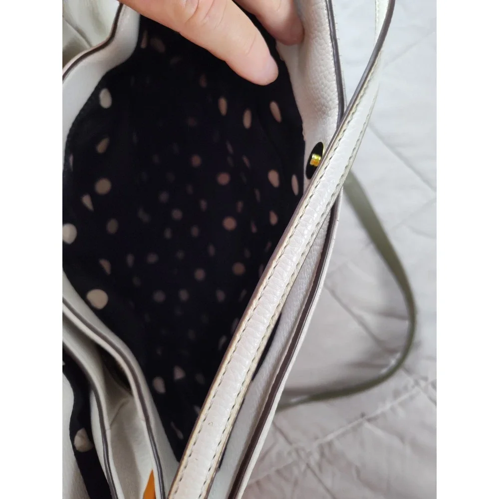 Anne Klein White Pebbled Faux Leather Satchel Shoulder Bag Logo/Gold Hardware